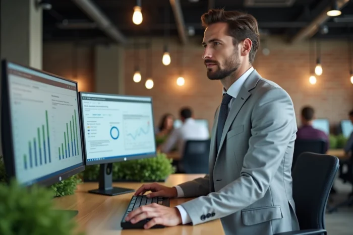Professionnel analysant un tableau de bord CRM pour optimiser la conversion de leads en contrats