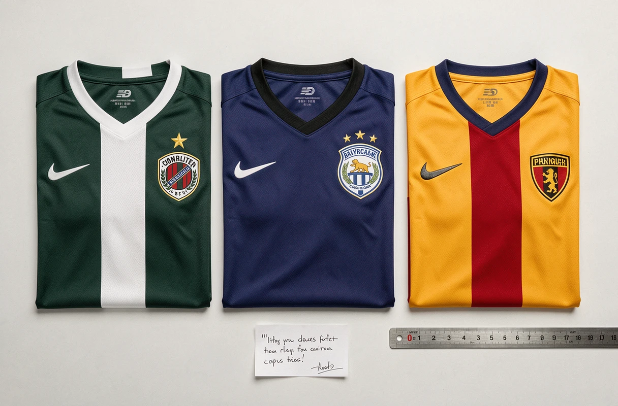 Comparaison de plusieurs maillots de football commandés sur 365jersey, qualité et finitions