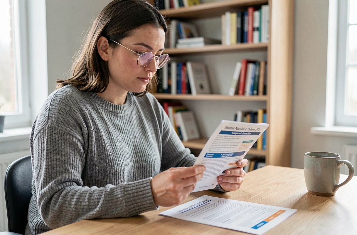 Femme étudiant le code de la route et les conditions du permis pour scooter 250cc à son bureau
