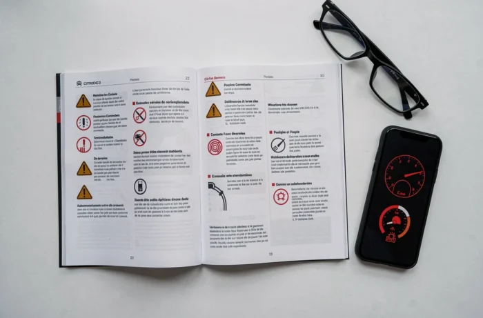 Manuel d'utilisation Citroën C3 ouvert sur les pages des voyants du tableau de bord avec icônes explicatifs