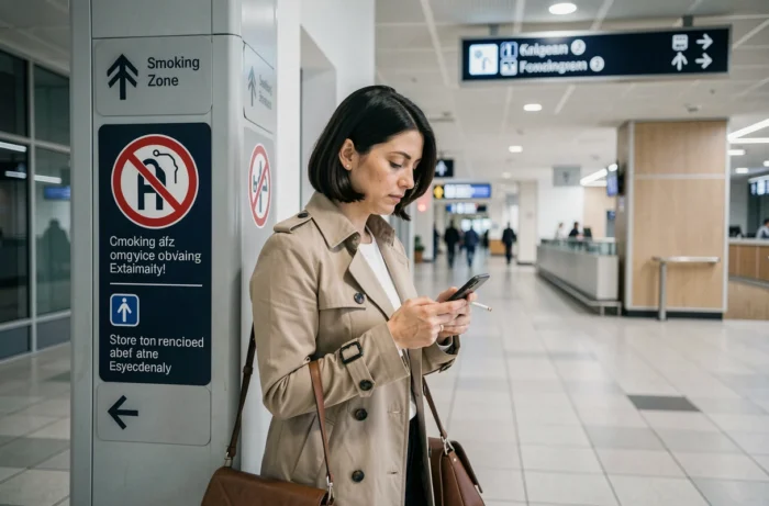 Panneau indiquant la zone fumeur dans un terminal de l'aéroport de Nantes Atlantique