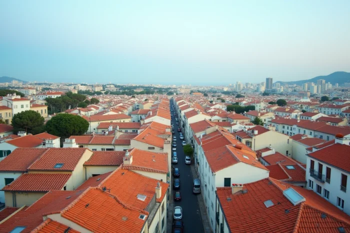 Vue panoramique des toits et quartiers du 9e arrondissement de Marseille avec mer en arrière-plan